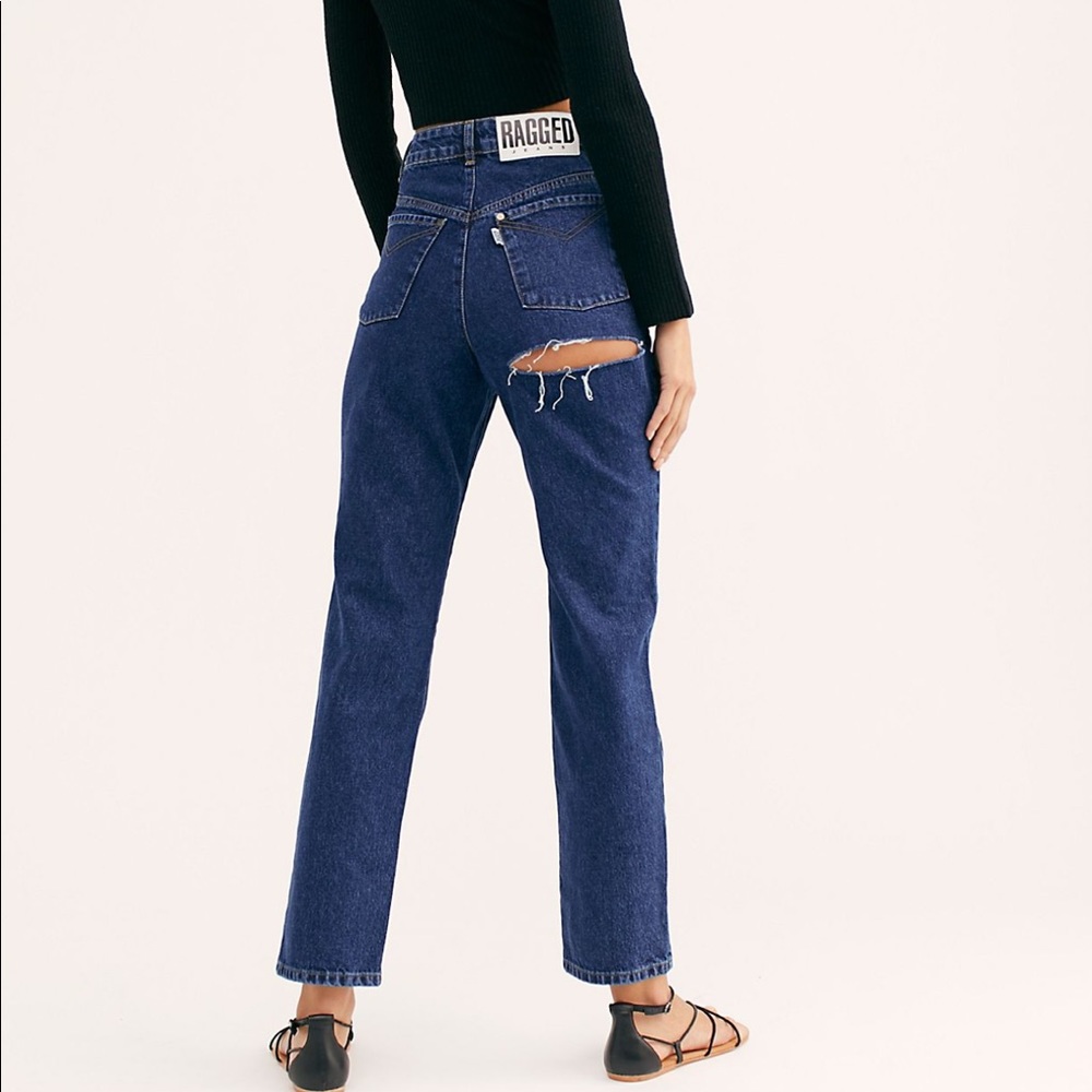 NWT Free People Ragged Priest Mom Butt Slash Jeans Size 26